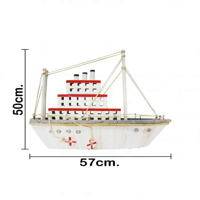 Barco de madera con luz led blanco con rojo de 56x16x53cm - Image 4