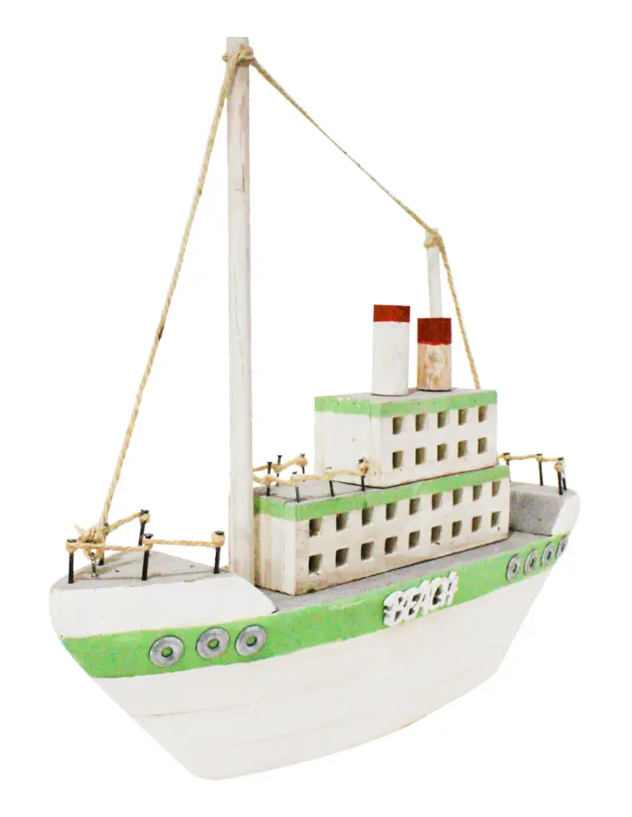 Barco de madera blanco con verde de 46x11.5x43cm - Image 2