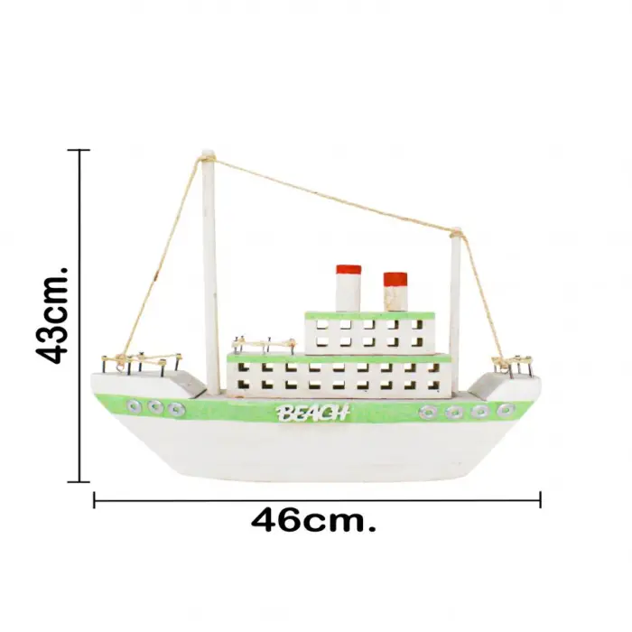 Barco de madera blanco con verde de 46x11.5x43cm - Image 4