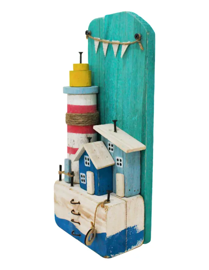 Faro de playa de madera con casita azul de 15x8.5x34cm - Image 2