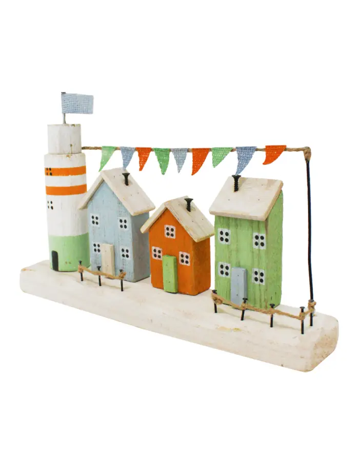 Casas de madera de playa con faro de colores de 34x6x20cm - Image 2