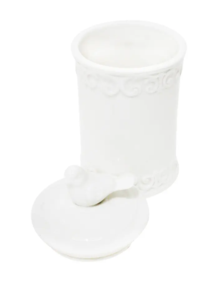 Bote de cerámica blanco con tapa de ave de 10.5x10.5x20cm - Image 2