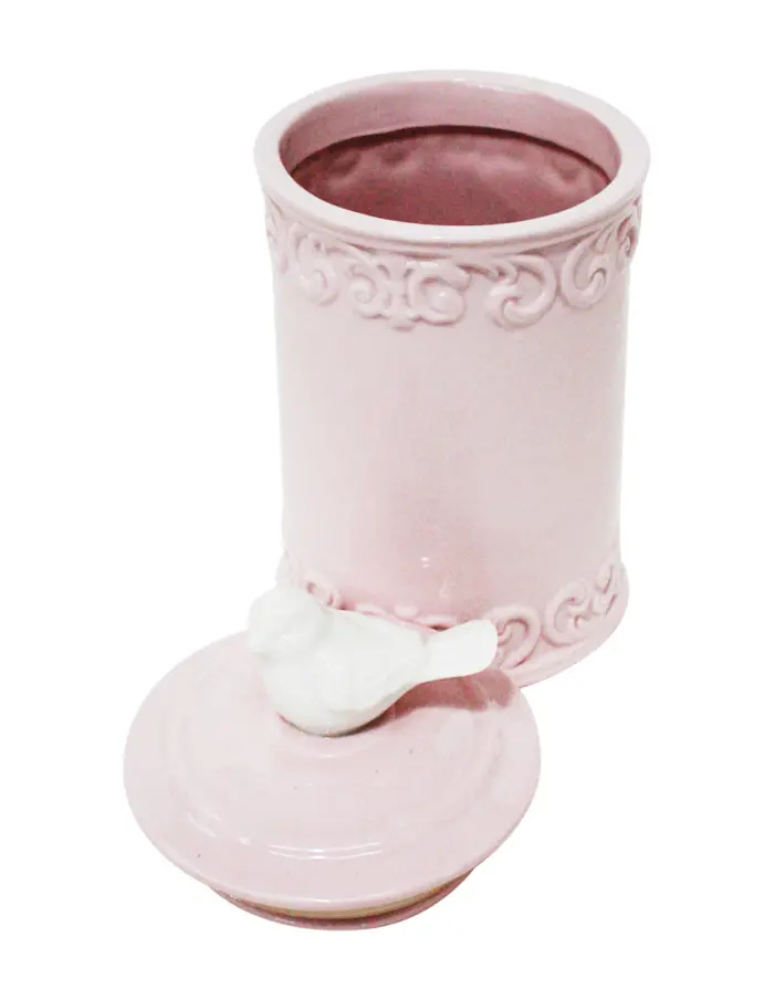 Bote de cerámica rosa con tapa de ave de 12x12x24cm - Image 2
