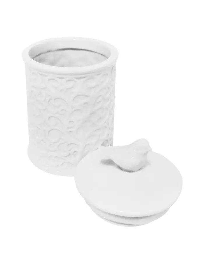 Bote de cerámica blanco con tapa de ave de 10.5x10.5x19cm - Image 2