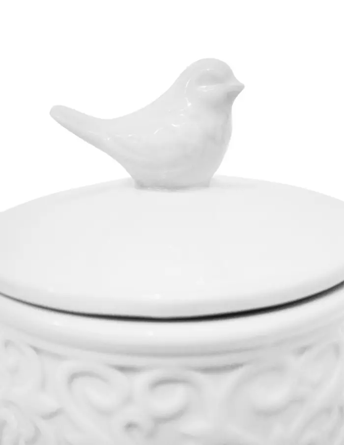 Bote de cerámica blanco con tapa de ave de 10.5x10.5x19cm - Image 3