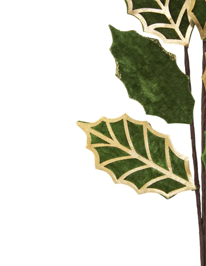Vara de hojas de nochebuena verde con filo dorado de 26x85x0.1cm - Image 2
