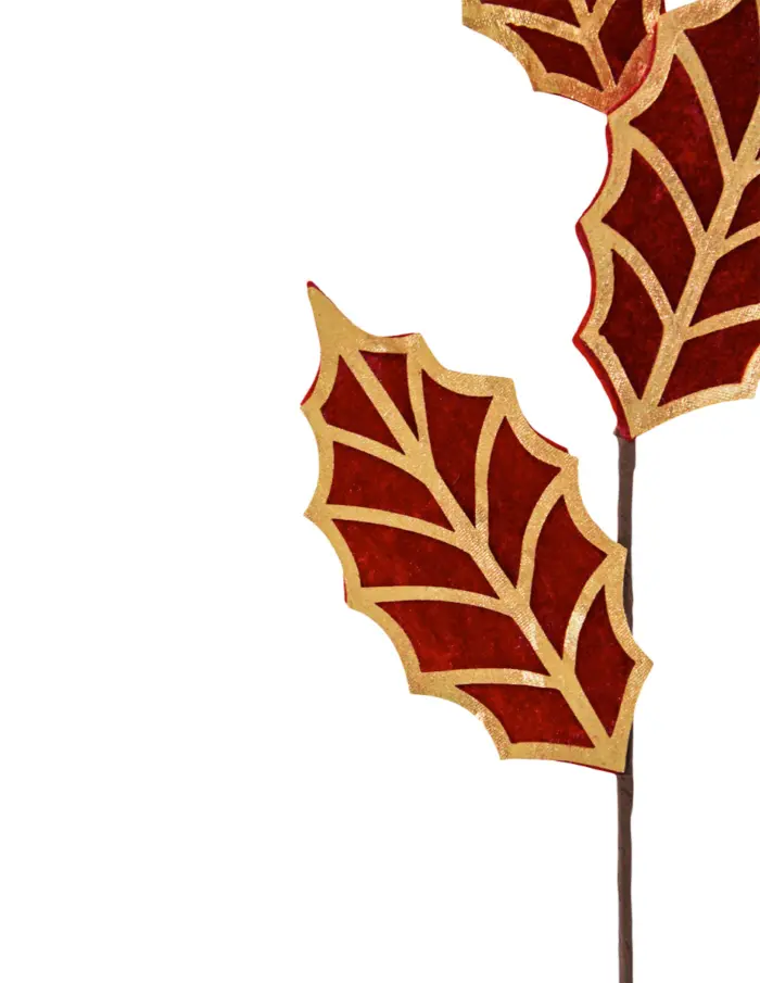 Vara de hojas de nochebuena roja con filo dorado de 18x71x0.1cm - Image 2