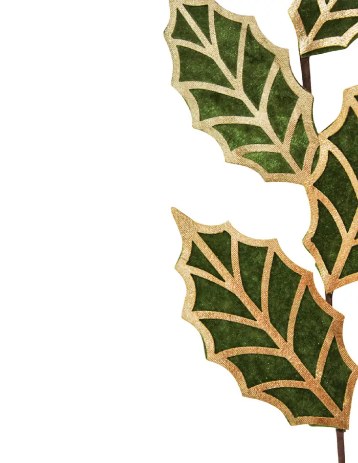 Vara de hojas de nochebuena verde con filo dorado de 18x71x0.1cm - Image 2