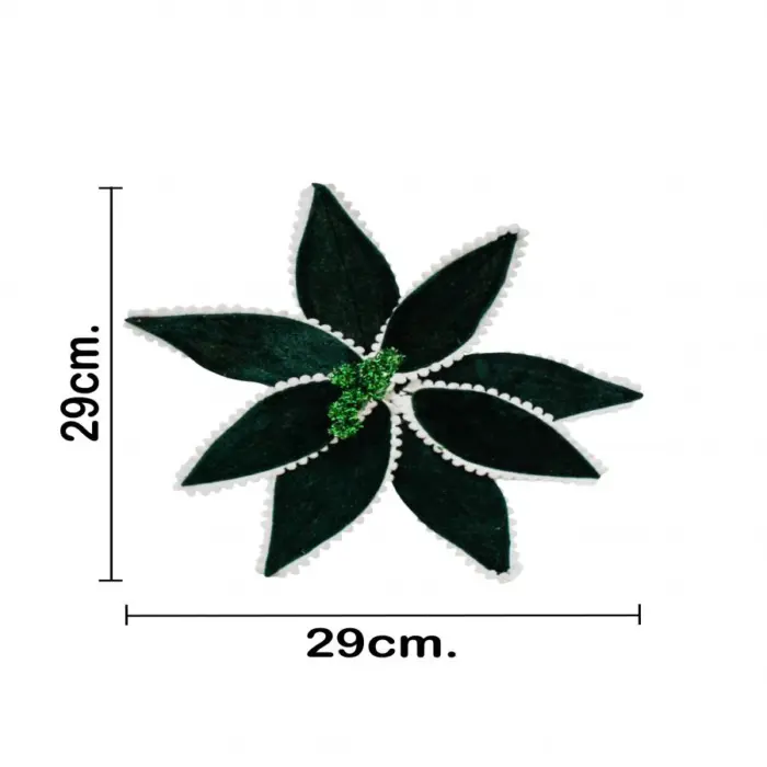 Nochebuena artificial de terciopelo verde con orilla blanca de 30x21x0.1cm - Image 3