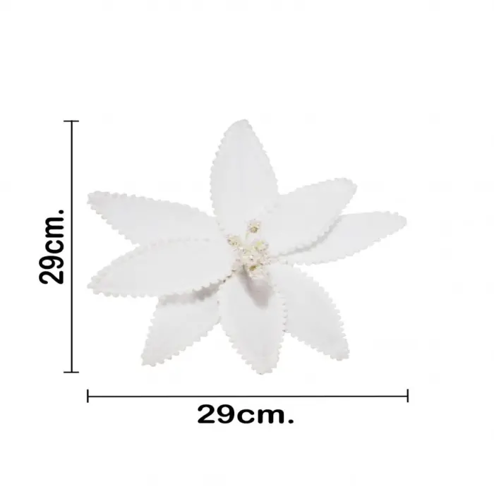 Nochebuena artificial de terciopelo blanca con orilla blanca de 30x21x0.1cm - Image 3