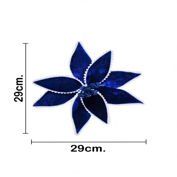 Nochebuena artificial de terciopelo azul con orilla blanca de 30x21x0.1cm - Image 3