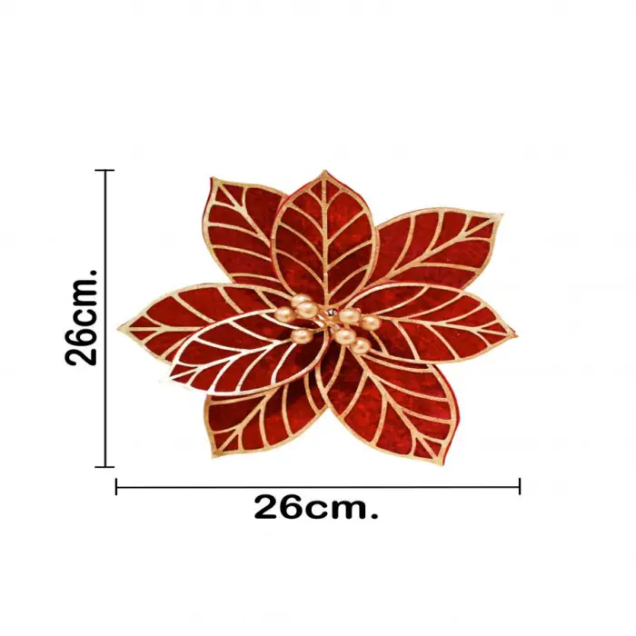 Flor artificial roja con dorado de 26x19x0.1cm - Image 3