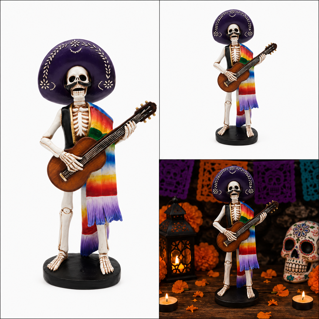 Calavera con Sarape, Sombrero y Guitarra