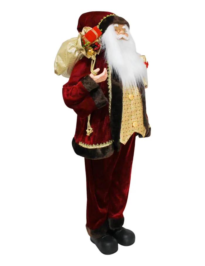 Santa con traje vino con dorado y caja de regalos de 42x28x110cm - Image 2