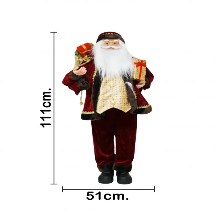Santa con traje vino con dorado y caja de regalos de 42x28x110cm - Image 3