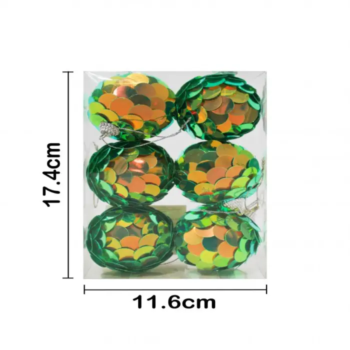 Caja con 6 Esferas de Lentejuela Verde con Dorado Iridiscente - Image 3