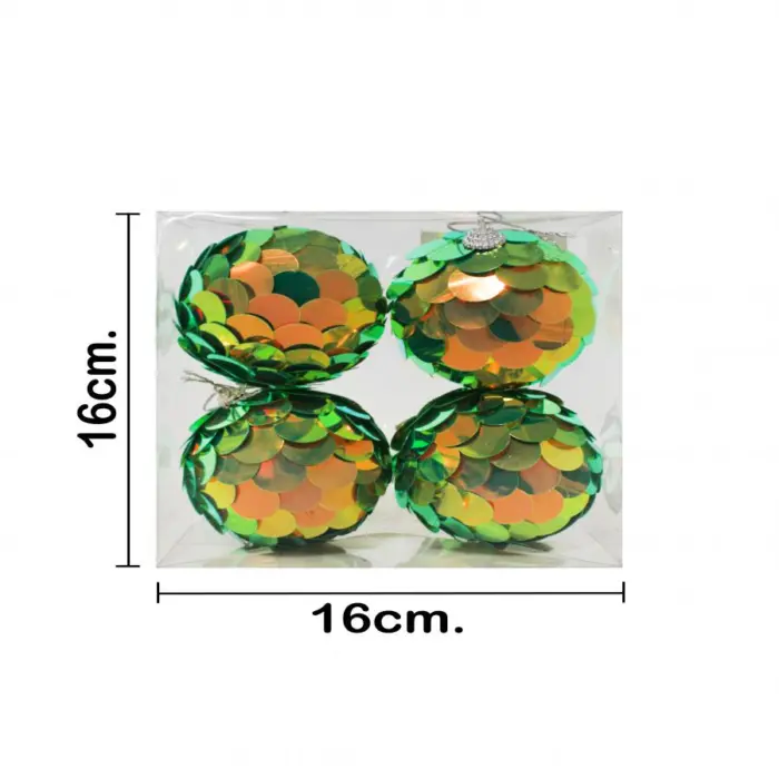 Caja con 4 Esferas de Lentejuela Verde con Dorado Iridiscente - Image 3