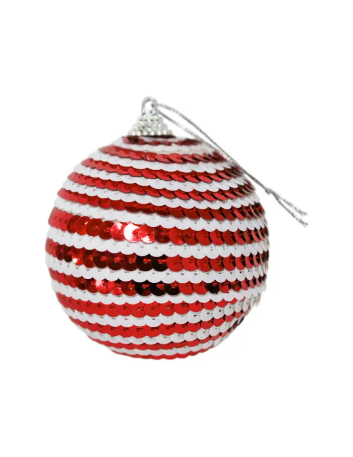 Caja de 4 Esferas de Lentejuelas "Espiral Roja y Blanca" - Image 2