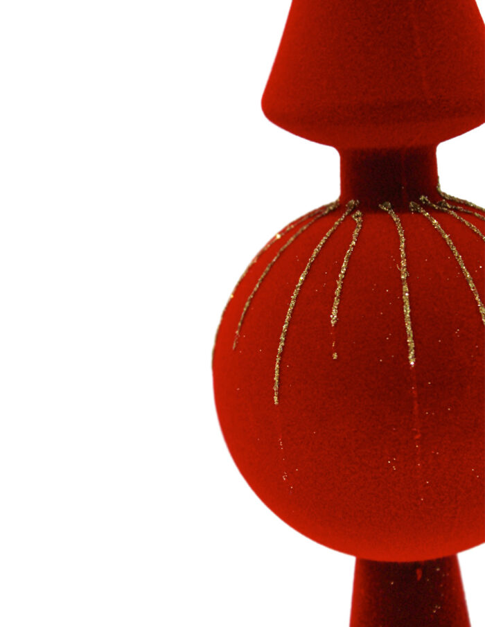Punta de árbol de terciopelo rojo con líneas doradas de 30cm - Image 2
