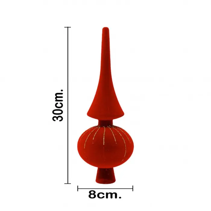 Punta de árbol de terciopelo rojo con líneas doradas de 30cm - Image 2