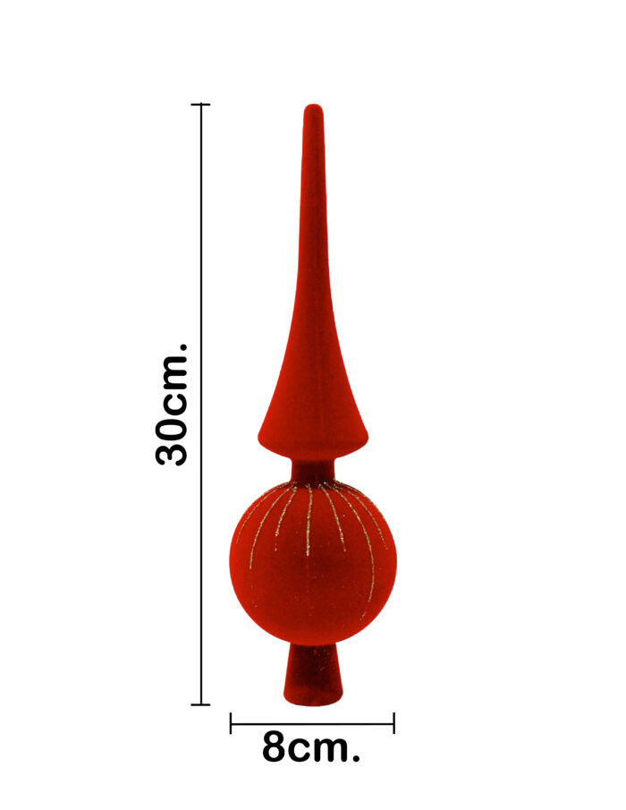 Punta de árbol de terciopelo rojo con líneas doradas de 30cm - Image 3