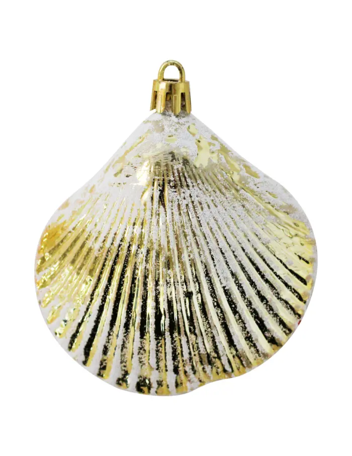 Caja con 20 esferas navideñas diseño conchas y caracoles blancos con dorado - Image 2