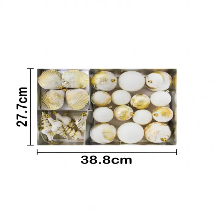 Caja con 20 esferas navideñas diseño conchas y caracoles blancos con dorado - Image 6