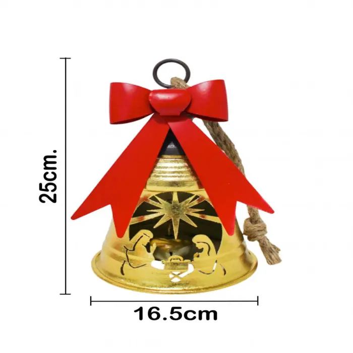 Campana de metal dorado con misterio y moño rojo de 16x16x24cm - Image 4