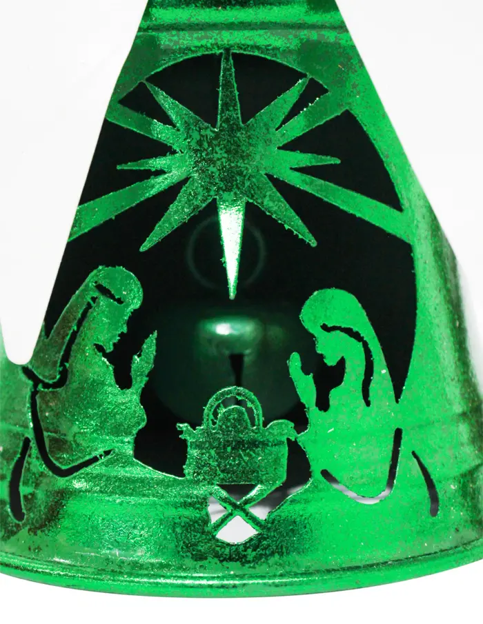 Campana de metal verde con misterio y moño rojo de 16x16x24cm - Image 2