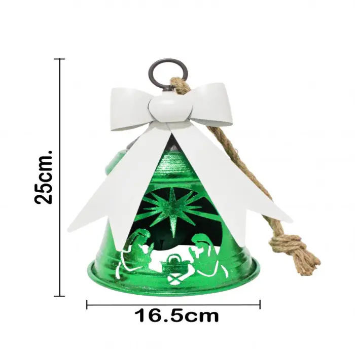 Campana de metal verde con misterio y moño rojo de 16x16x24cm - Image 3