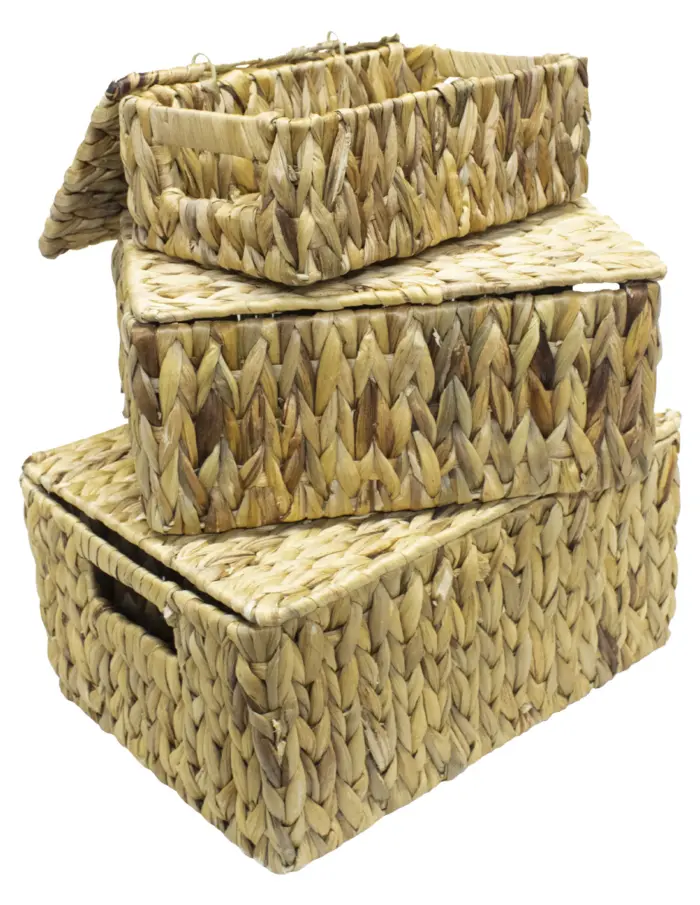 Juego de 3 Cestas con Tapa Tejidas