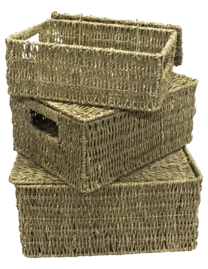 Juego de 3 Cestas con Tapa Tejidas