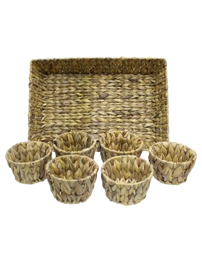 Set de 6 Cestas Redondas con Charola Rectangular