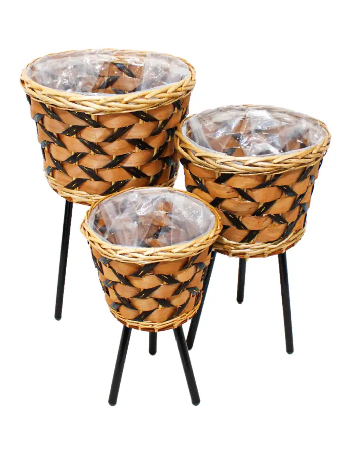 Juego de 3 Macetas de Tejido Obscuras con Patas
