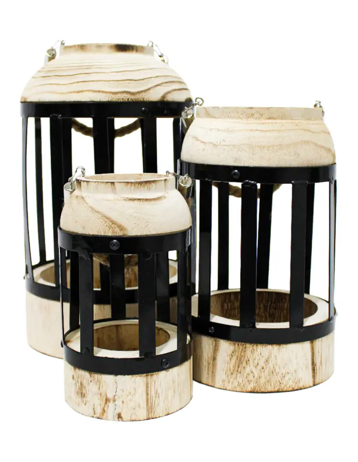 Juego de 3 Linternas de Madera con Asa