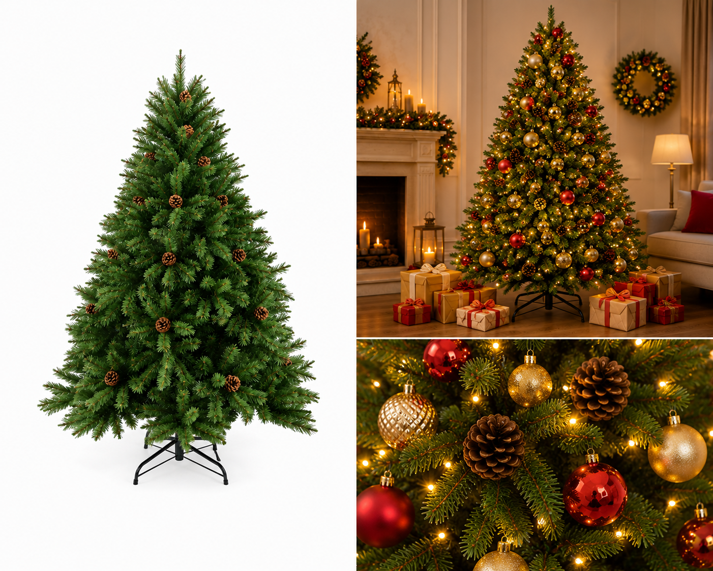 Árbol de Navidad Frondoso con Piñas Naturales - Galerías el Triunfo