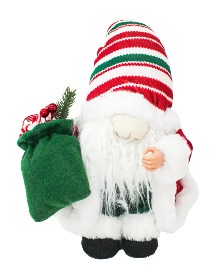 Gnomo con Gorro a Rayas Rojas, Blancas y Verdes