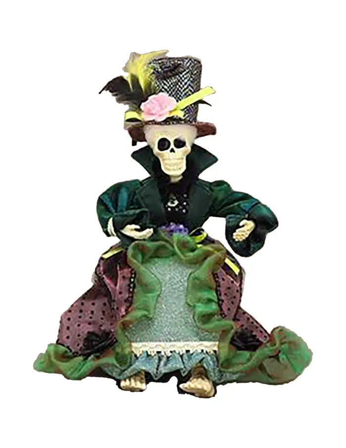 Catrina con Vestido Verde y Sombrero con Flor Amarilla