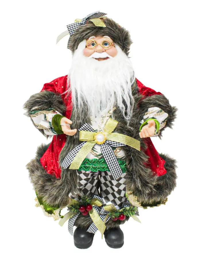 Santa Claus con Abrigo Rojo y Orilla de Peluche Café