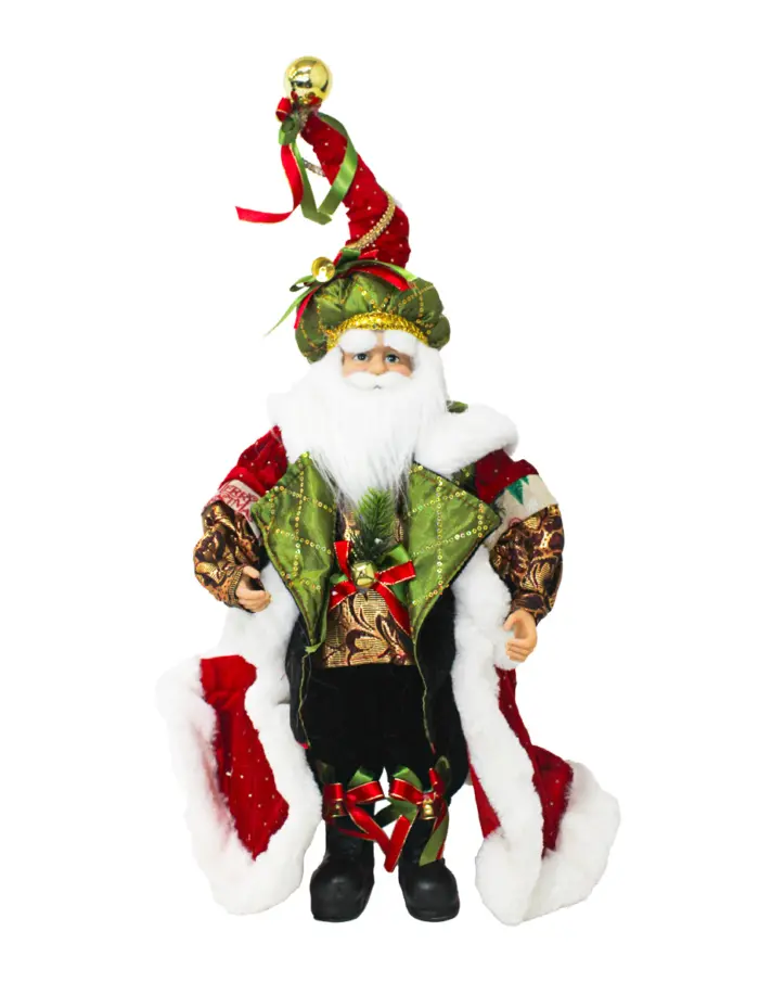 Santa Claus con Abrigo Rojo con Verde y Mangas Doradas
