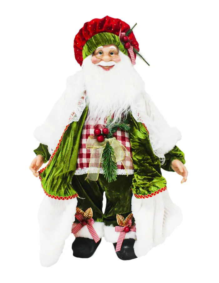 Santa Claus con Abrigo Blanco con Verde y Camisa a Cuadros