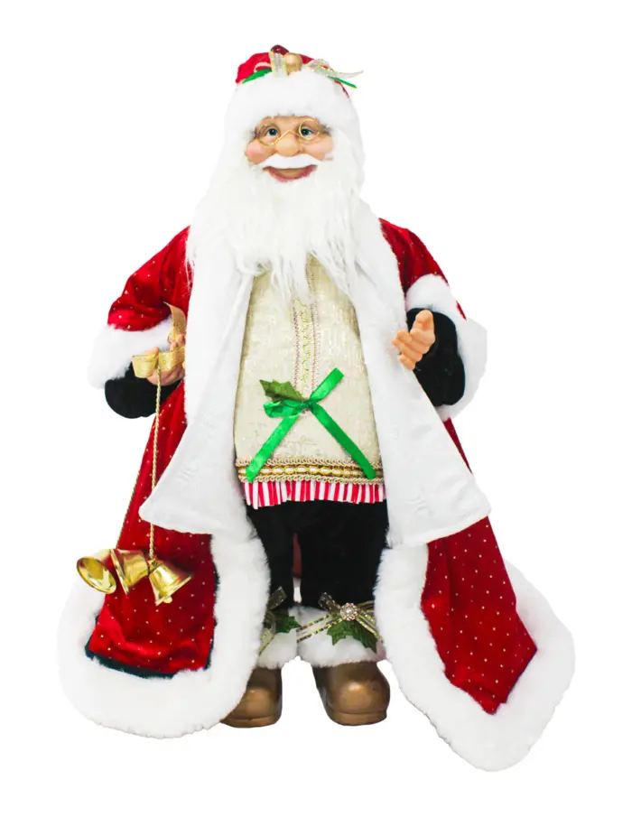 Santa Claus con Abrigo Rojo y Campanas Doradas en la Mano