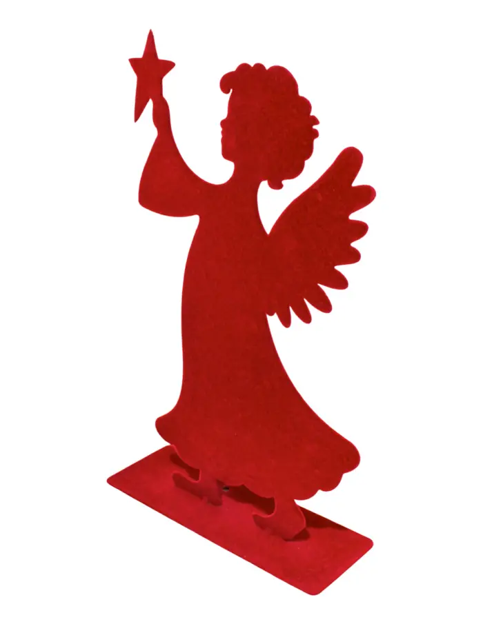 Ángel de metal floqueado rojo con estrella en mano de 16.5x6x28cm - Image 2