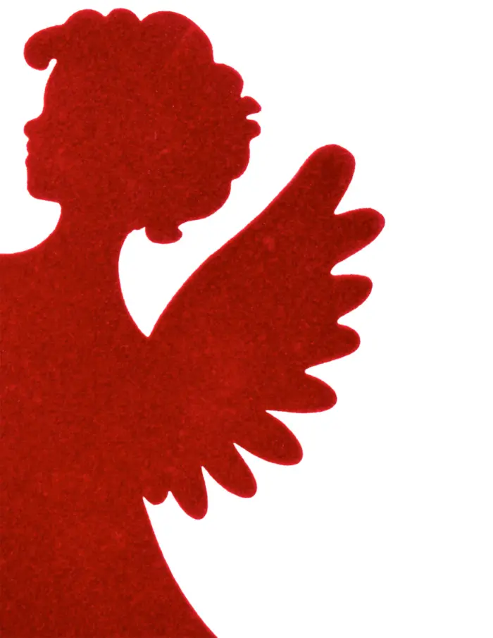 Ángel de metal floqueado rojo con estrella en mano de 16.5x6x28cm - Image 3