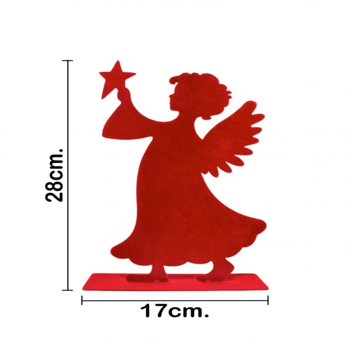 Ángel de metal floqueado rojo con estrella en mano de 16.5x6x28cm - Image 4