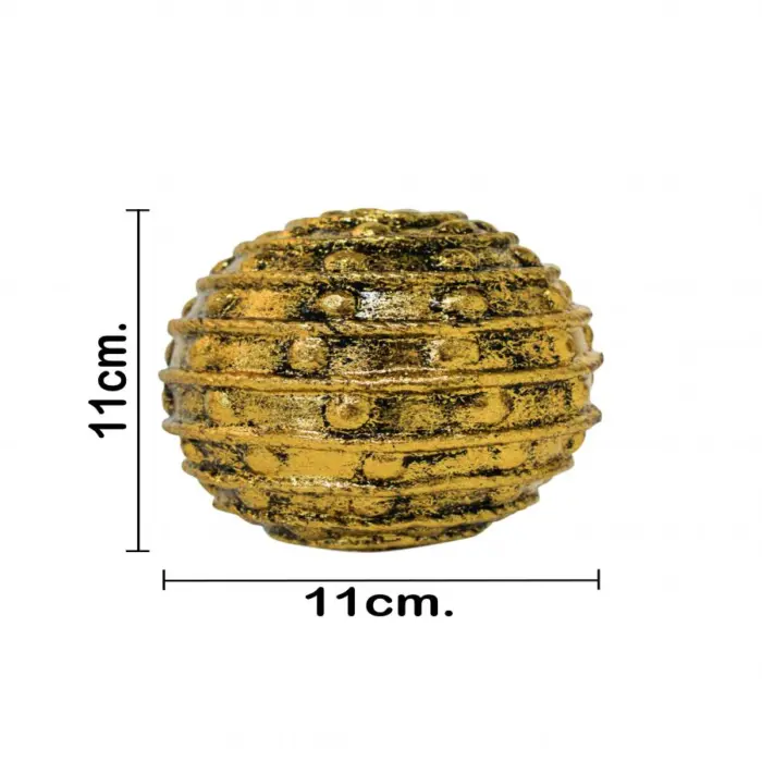 Esfera de poliresina con rayas y puntos dorada de 10x10x10cm - Image 3