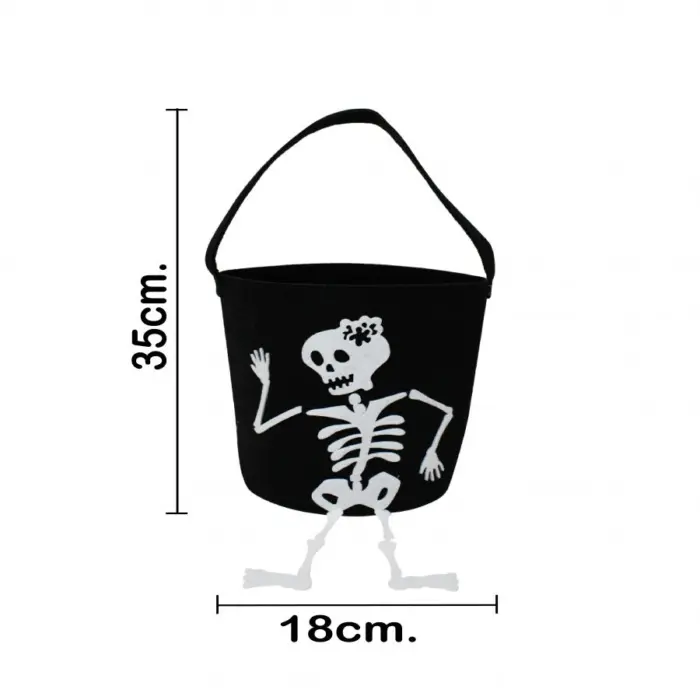 Bolsa de tela negra con diseño esqueleto de 16x16x20cm - Image 4