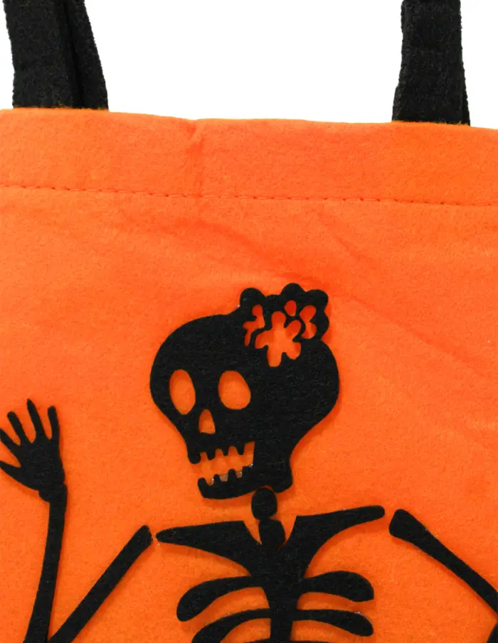 Bolsa de tela naranja con diseño esqueleto de 14x25x1cm - Image 3