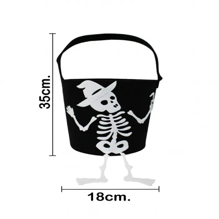 Bolsa de tela negra con diseño esqueleto de 18x18x16cm - Image 4
