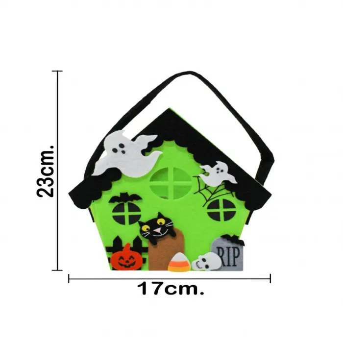Bolsa diseño casa verde con decoraciones de hallowen de 17x8.5x18cm - Image 4